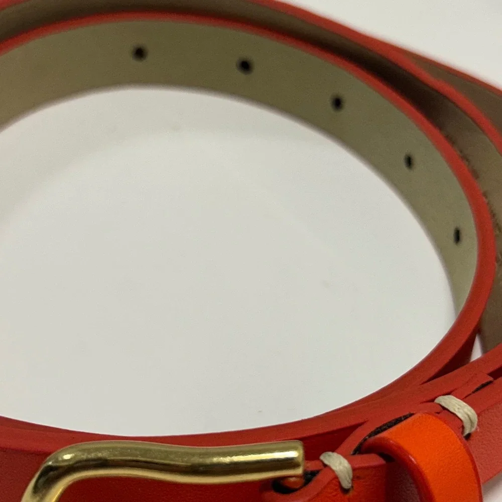Coldwater Creek Orange Leather Skinny Belt Gold Buckle XL Vibrant Accessory